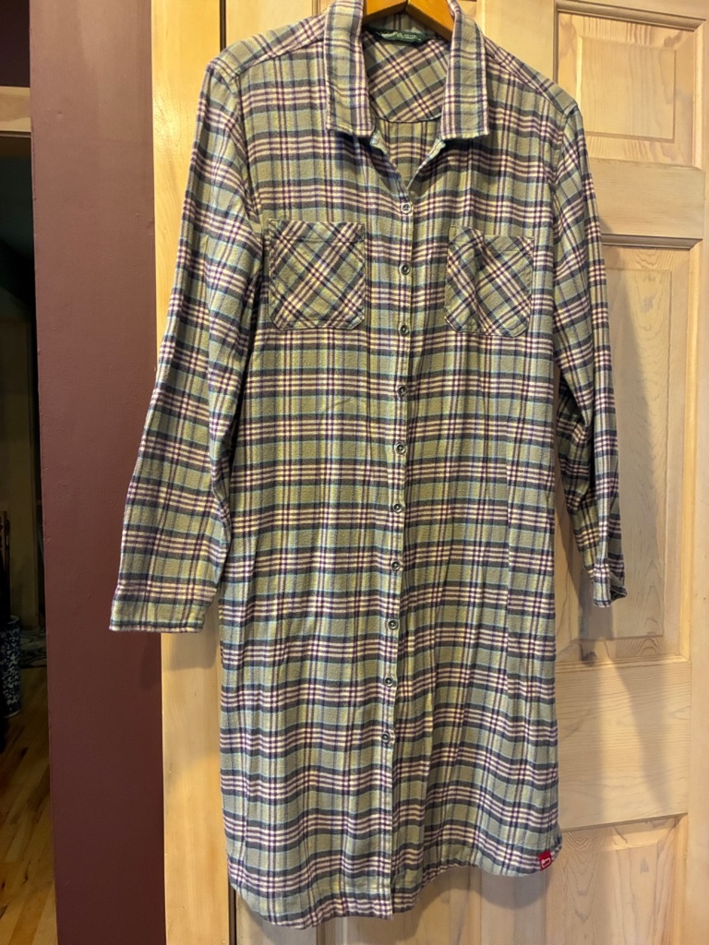 Woolrich Plaid Button-Front Long Sleeve Shirt Dress in Beige, Olive & Navy